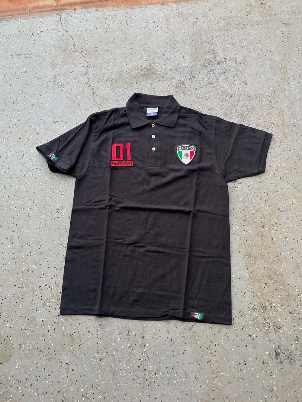 Mexico 01 Michoacán Embroidered Black Cotton Polo Shirt